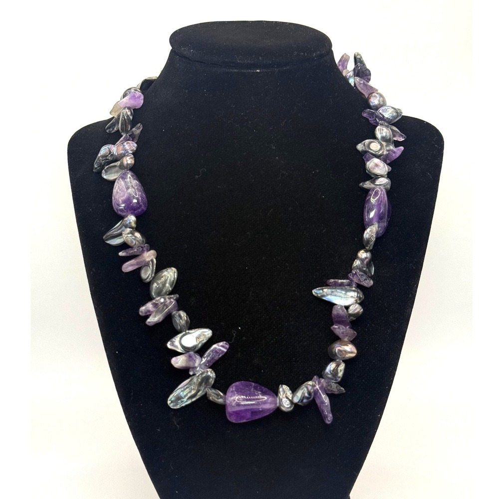 Vintage‎ Amethyst Chip Necklace Purple Stone Statement Necklace